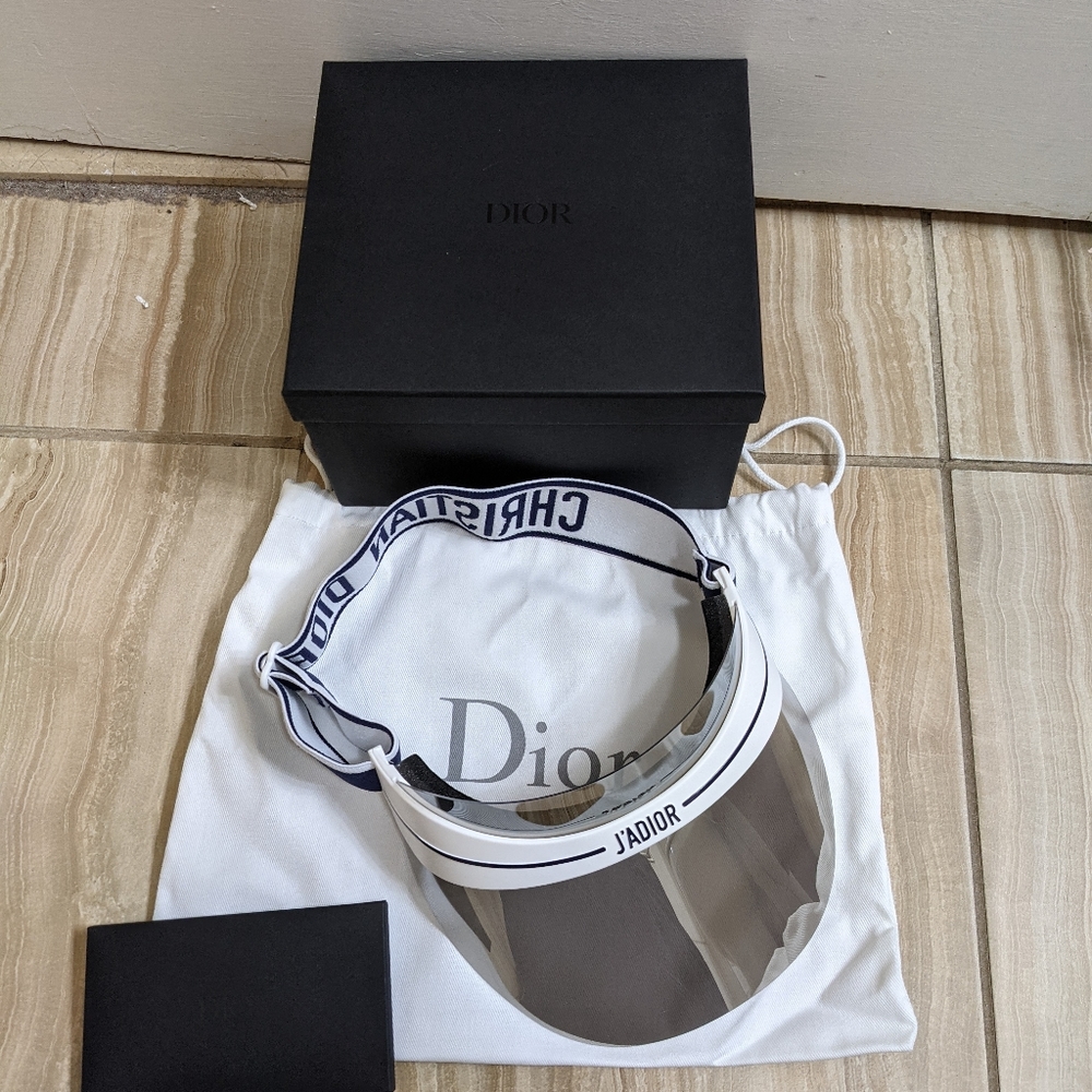 Dior White J'Adior Clear Visor with Navy Logo Strap